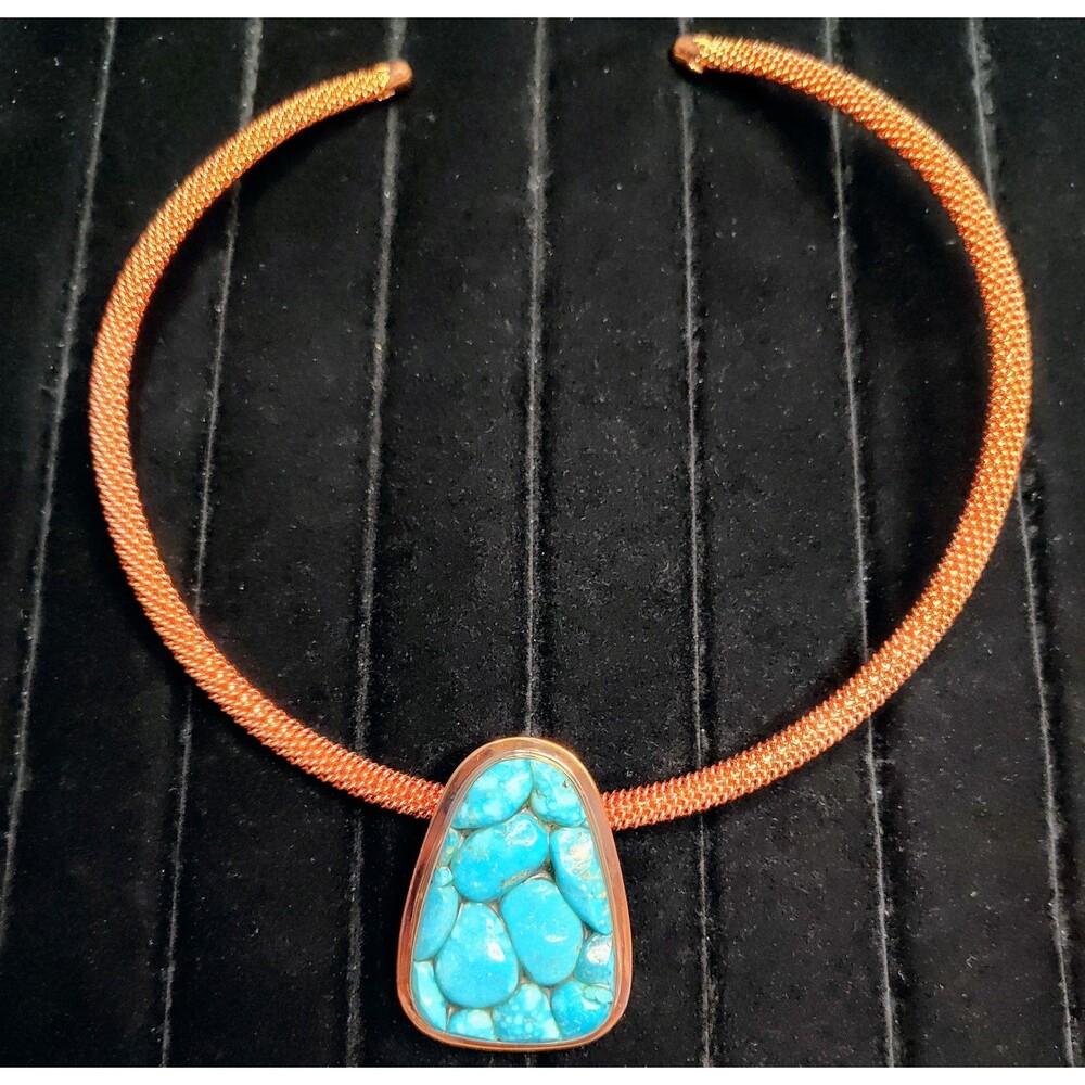 Vintage Jay King DTR Basin Kingman Turquoise Pebble Copper Collar Necklace New!